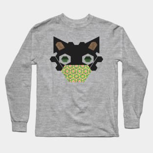 Black Cat Wearing Celebrating Spring - #1 Mask Long Sleeve T-Shirt
